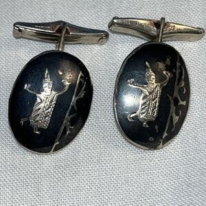 SIAM Silver Niello Enamel Thai Dancer Cufflinks